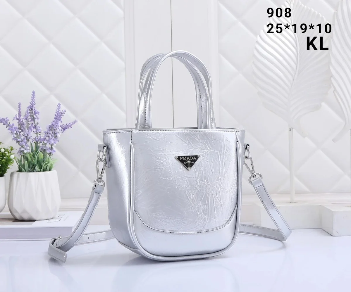 Prada Prada Triangle Logo 908-2 Metallic Silver Handbag Silver