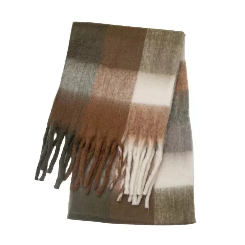 Other Plaid Scarf in Yellow Khaki Colorway Beige - 1