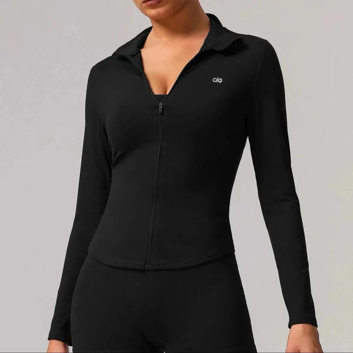 Alo Yoga Alo Yoga Black Zip-Up Long Sleeve Top Black - 1