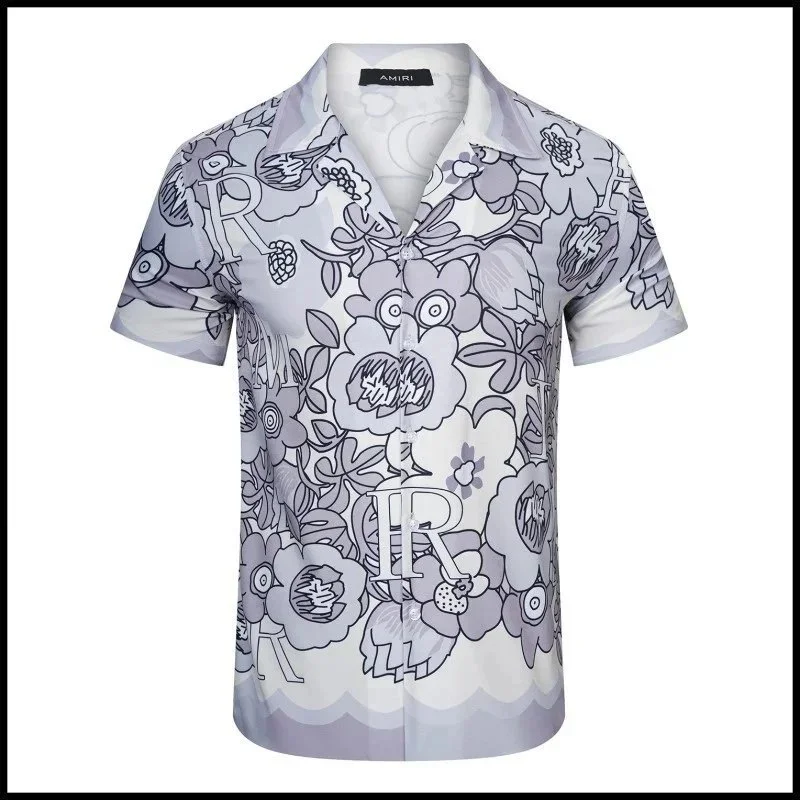 Amiri Amiri Floral Print Short Sleeve Shirt White/Purple White - 1
