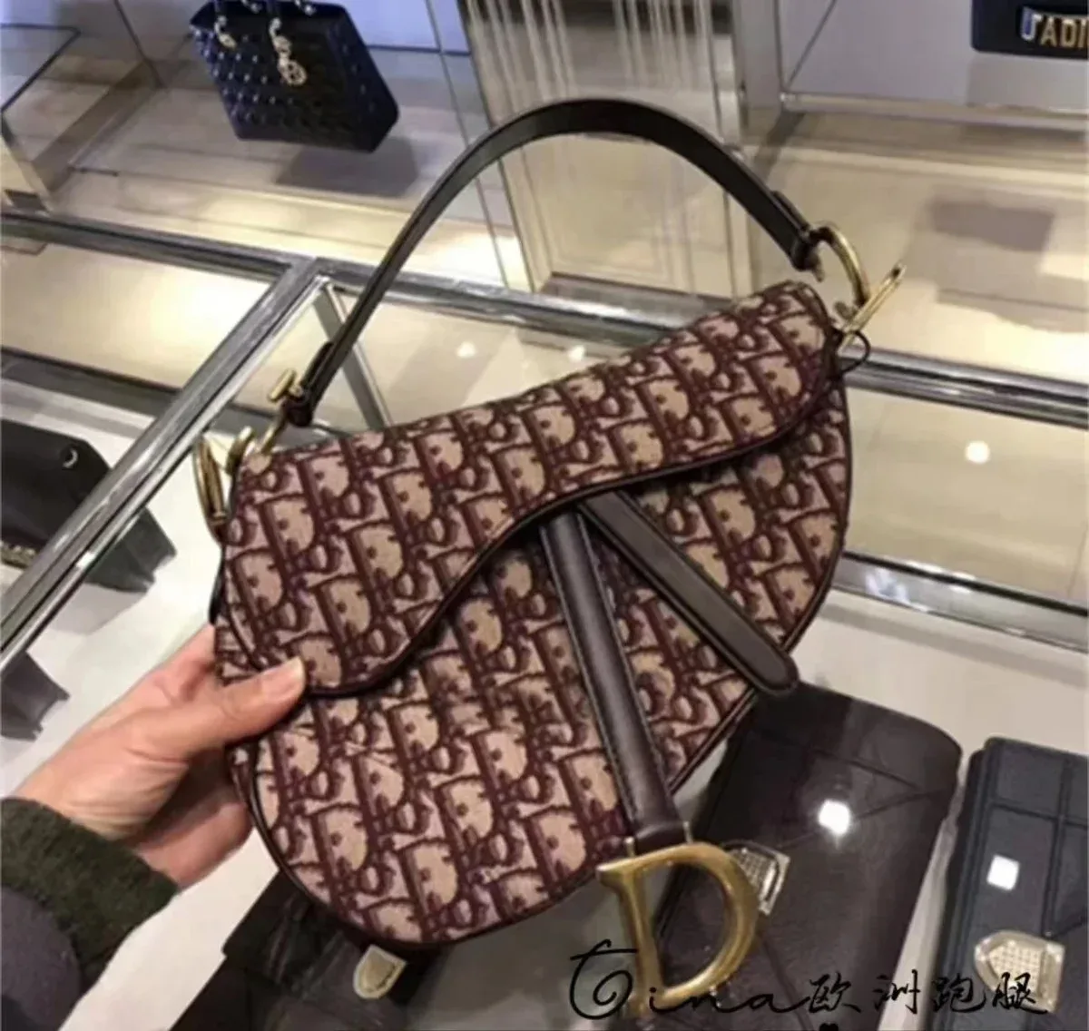 Dior Dior Saddle Bag Bordeaux Monogram Leather Handbag Brown - 1