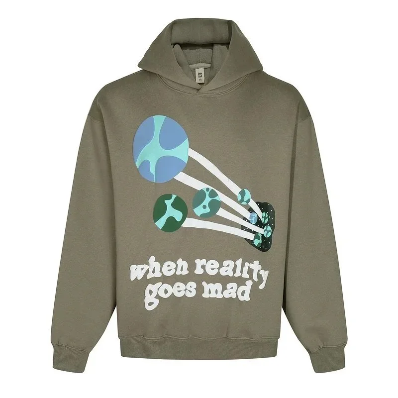 Other Unisex 10古绿色 Hoodie with 'When Reality Goes Mad' Print Green - 1