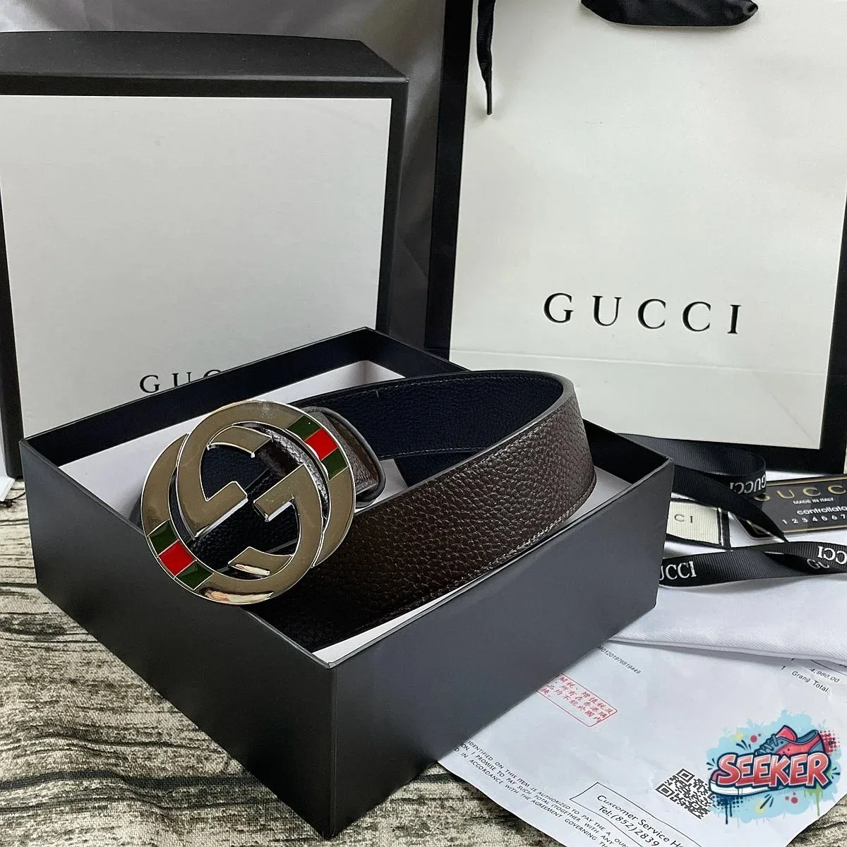 Gucci Gucci GG Belt Brown Leather Belt Brown - 1