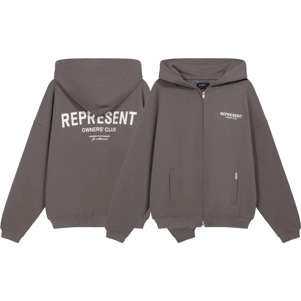 Represent Represent Owners Club Grey-Brown Zip-Up Hoodie Grey - 1