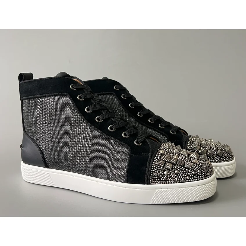Christian Louboutin Christian Louboutin Loubi Louis Black Silver Spike High Top Sneakers Black - 1