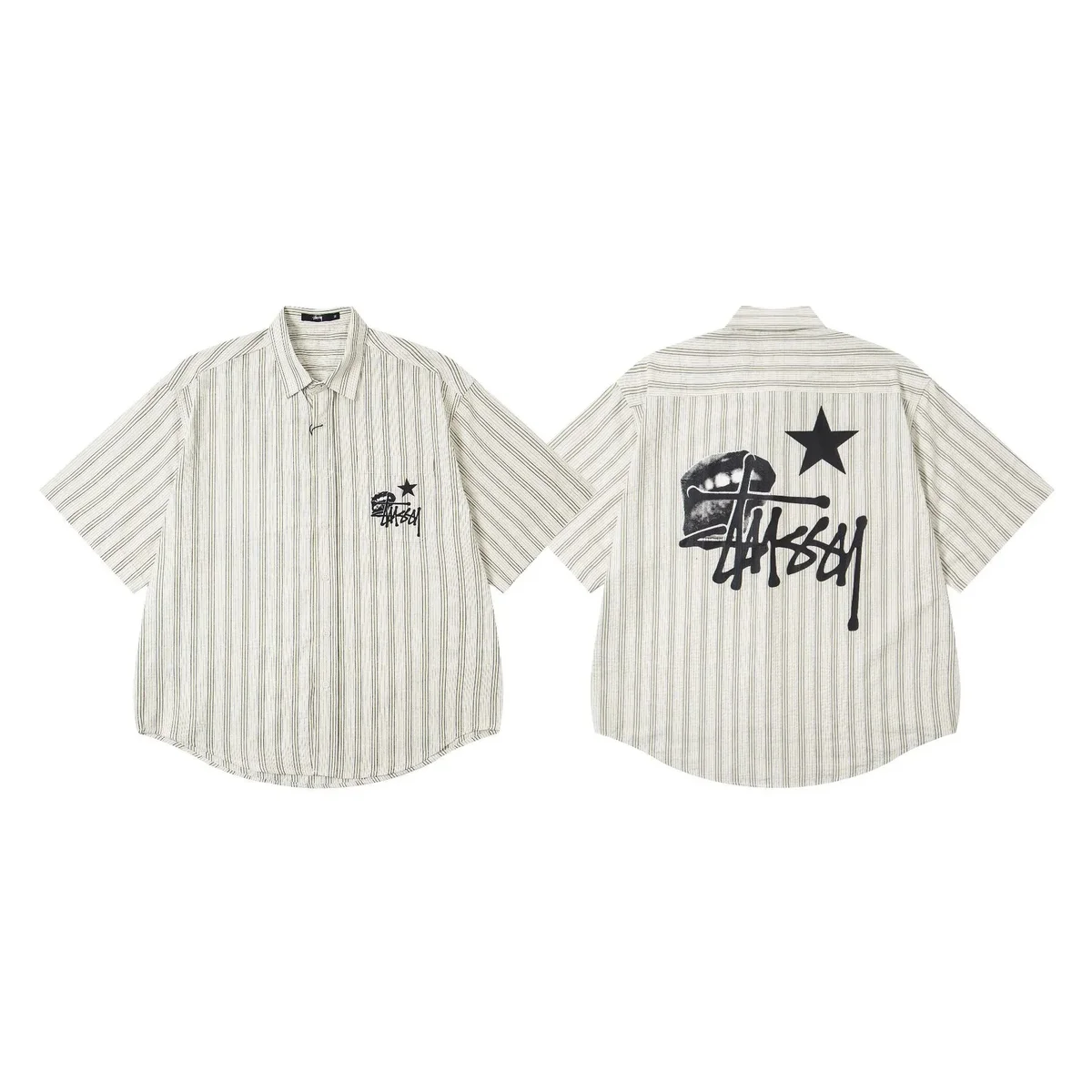Stussy Stussy Stüssy Striped Short Sleeve Shirt Cream/Black Cream - 1