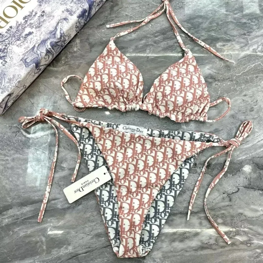 Dior Christian Dior Dior Oblique Pink/White Monogram Bikini Set Pink