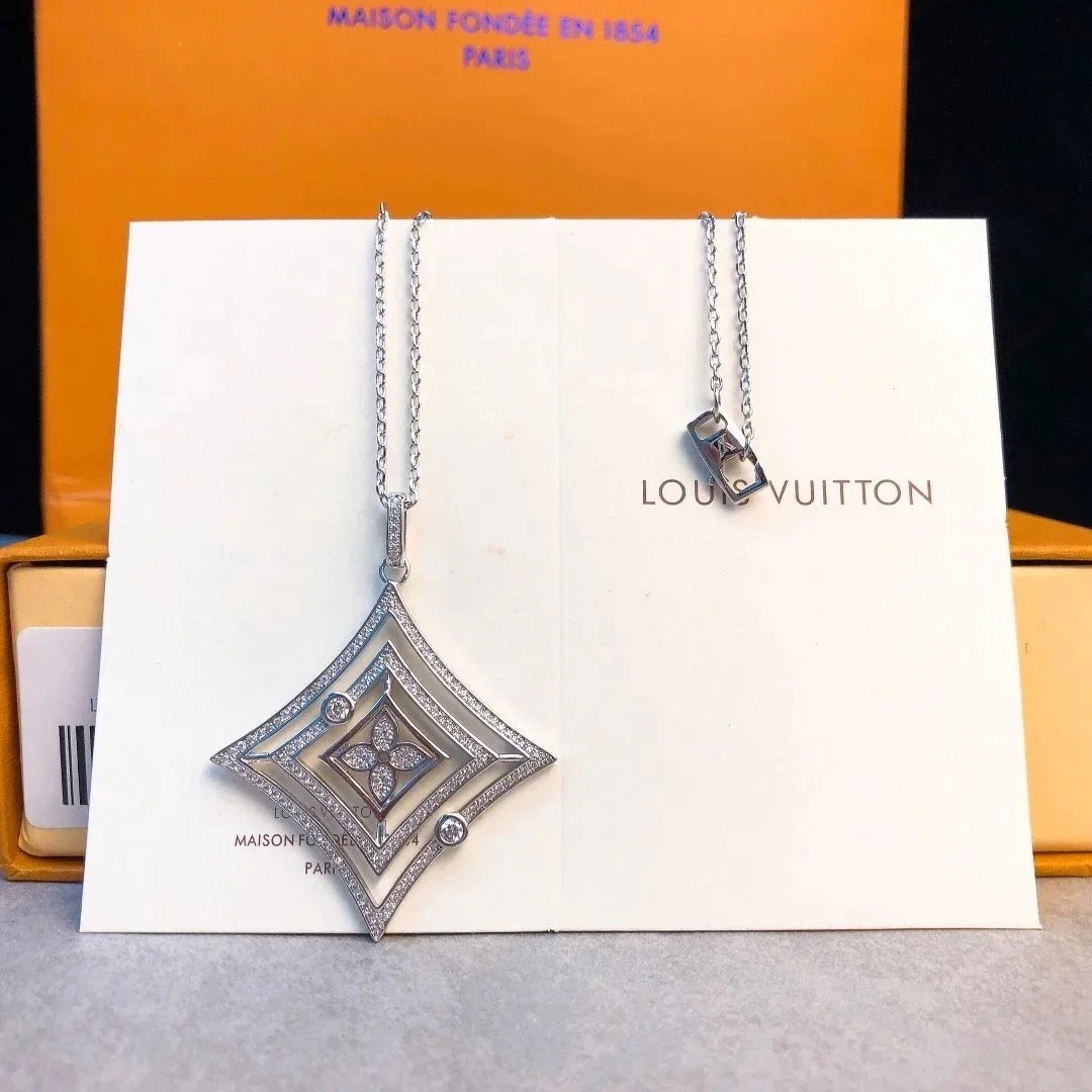 Louis Vuitton Louis Vuitton Monogram Diamond Pendant Necklace Silver Silver