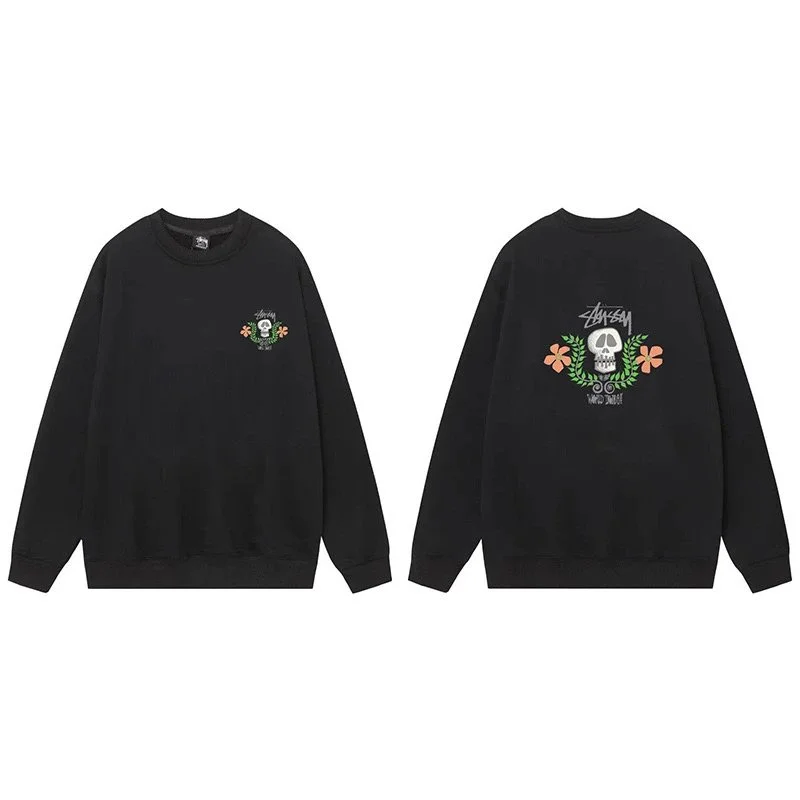 Stussy Stussy Floral Skull Crewneck Sweatshirt Black Black - 1