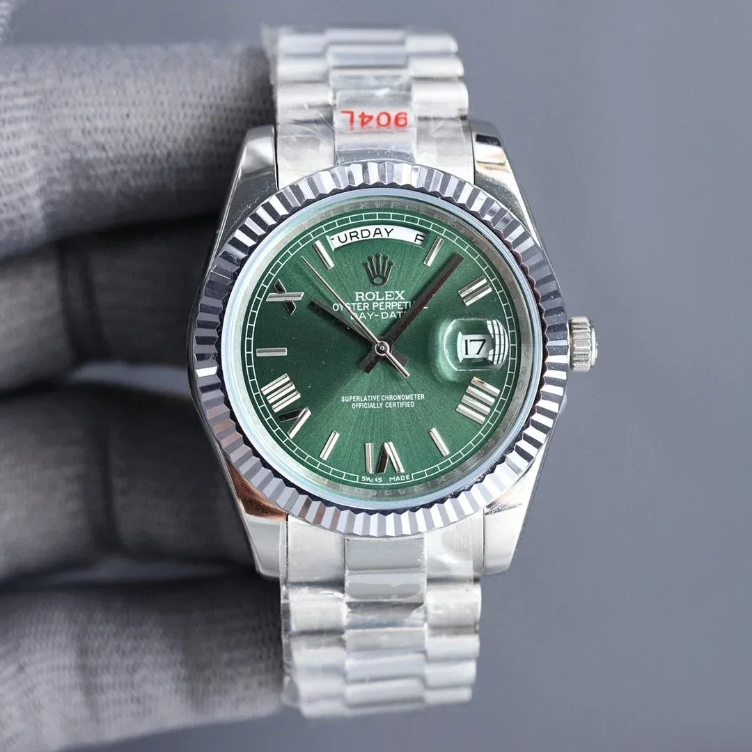 Rolex Rolex Oyster Perpetual Day-Date Green Dial Silver Bracelet Men's Watch Green