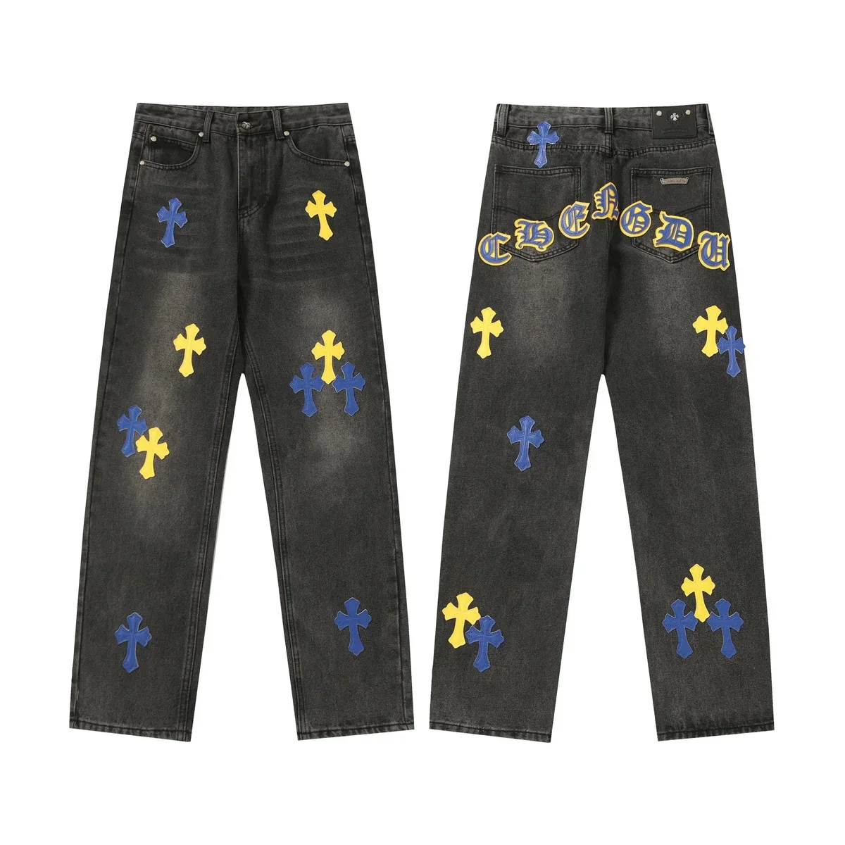 Chrome Hearts Chrome Hearts Cross Embroidered Jeans Black Black - 1