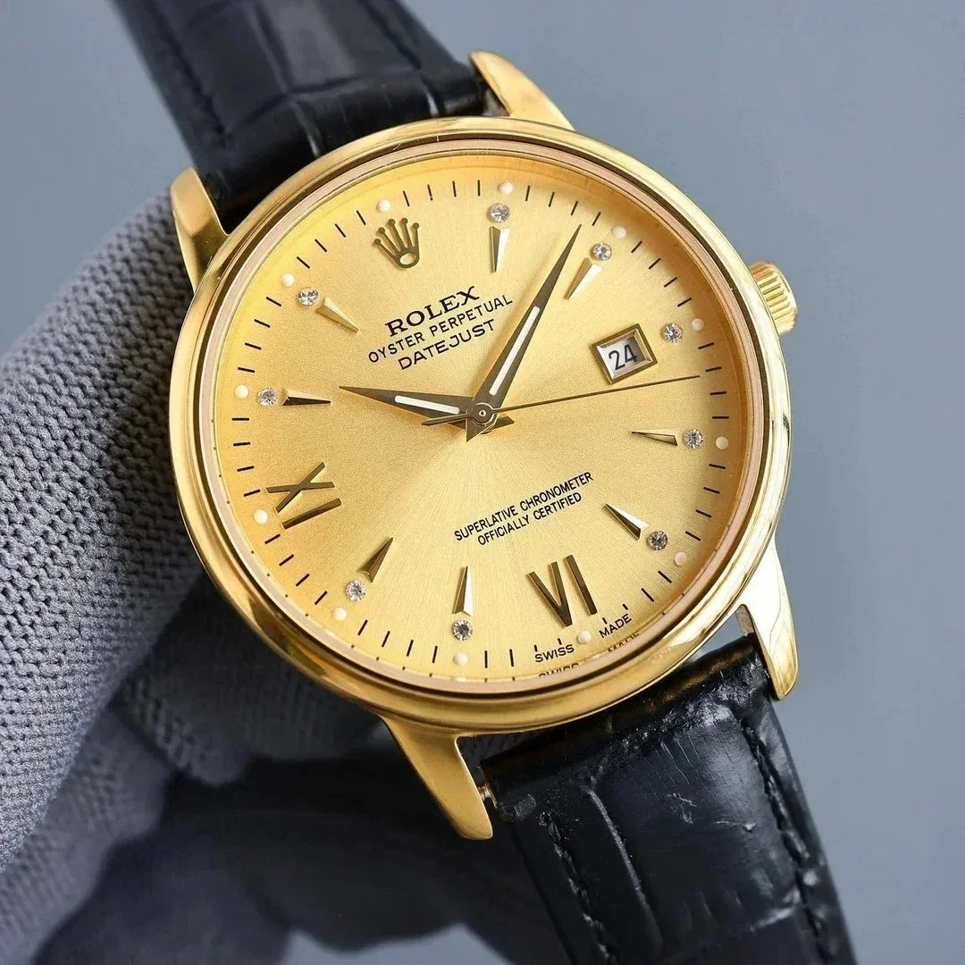 Rolex Rolex Datejust Gold Dial Black Strap Watch Gold