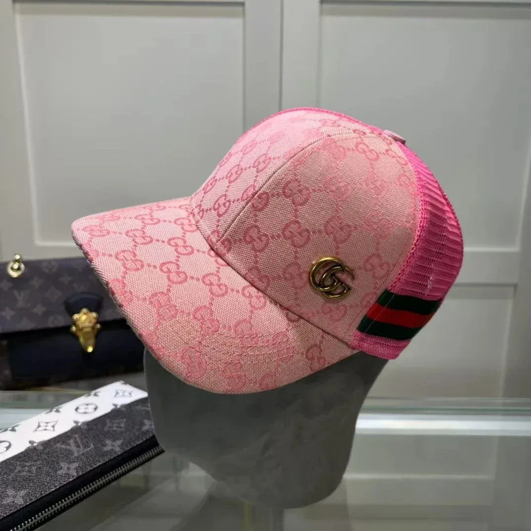 Gucci Gucci Interlocking G Pink/Red-Green Stripe Trucker Cap Pink