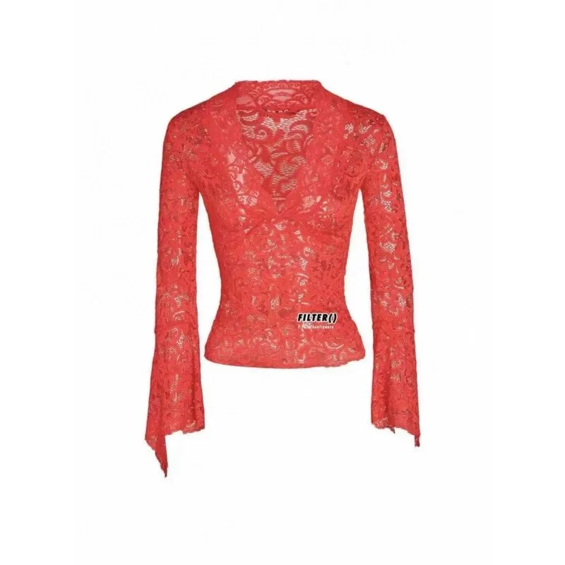 Other Red Lace Top with Bell Sleeves Red