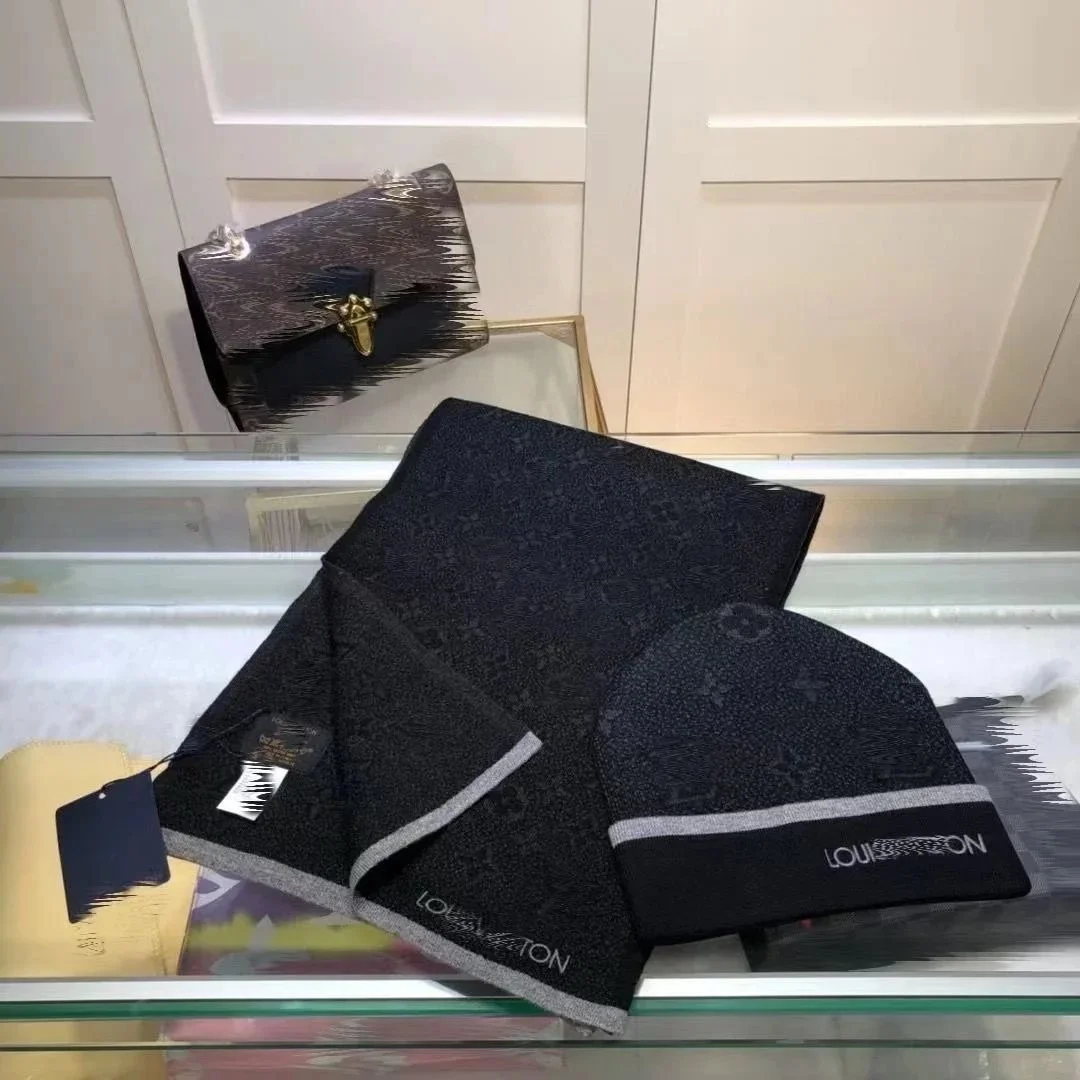 Louis Vuitton Louis Vuitton Neverfull Black Monogram Scarf & Beanie Set Black