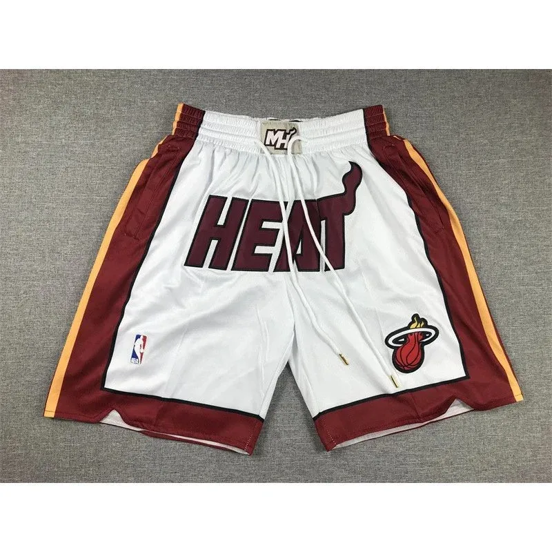 Miami Heat Miami Heat White & Burgundy Basketball Shorts White - 1
