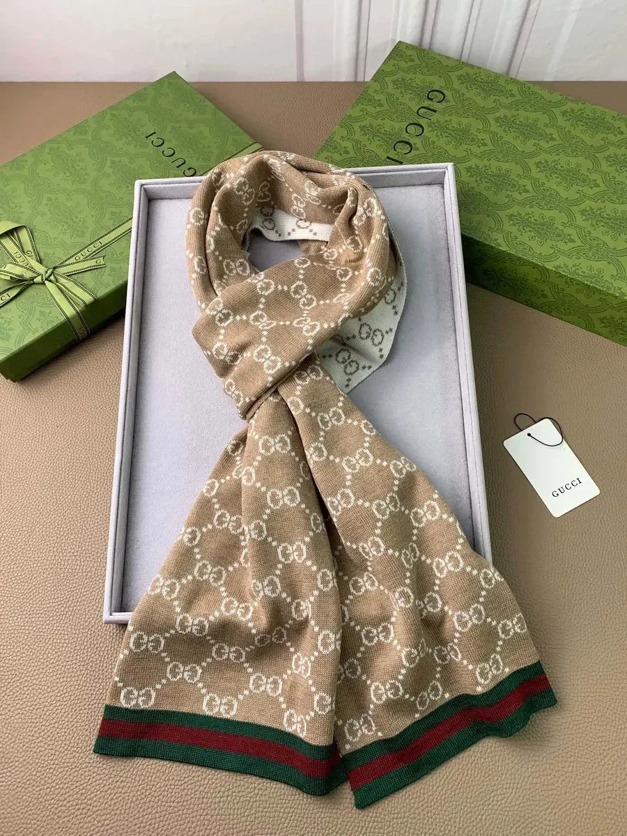 Gucci Gucci GG Monogram Scarf Beige/Green/Red Beige