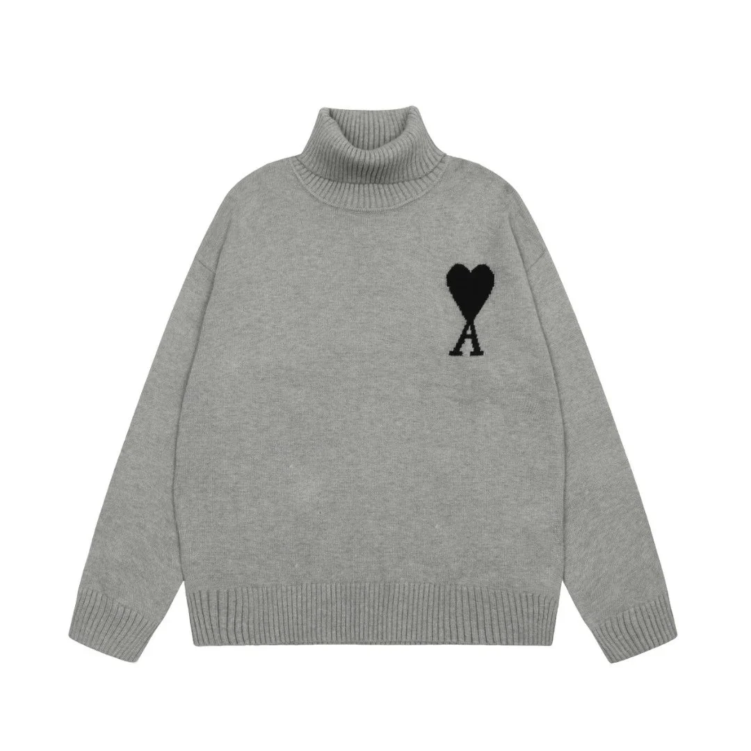Ami Paris Ami Paris Ami-28 Grey Heart Logo Turtleneck Sweater Grey - 1