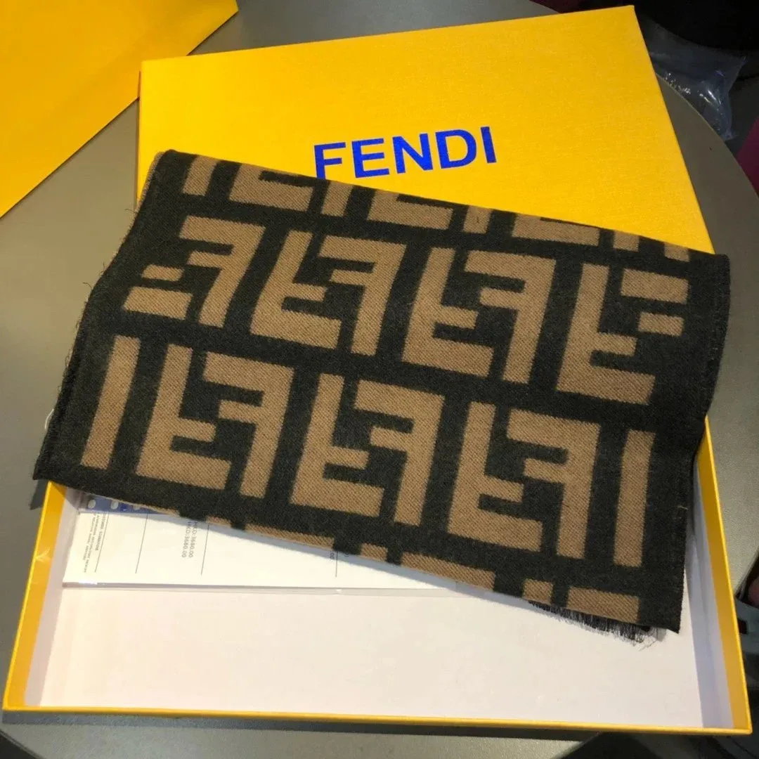 Fendi Fendi Iconic FF Logo Scarf Black & Beige Black - 1