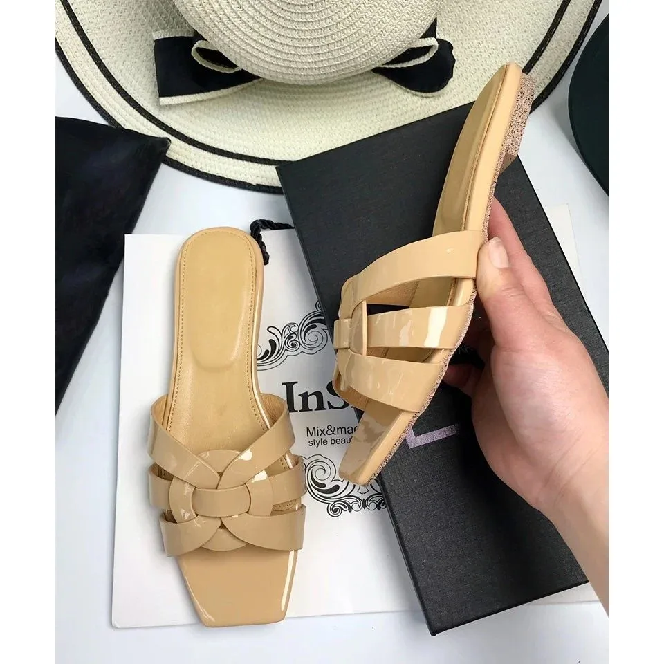 Other Neutral Beige Patent Leather Strappy Sandals Beige - 1