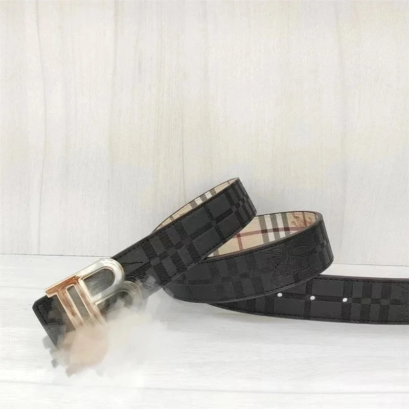 Burberry Burberry TB Monogram Check Belt Black Leather Belt Black