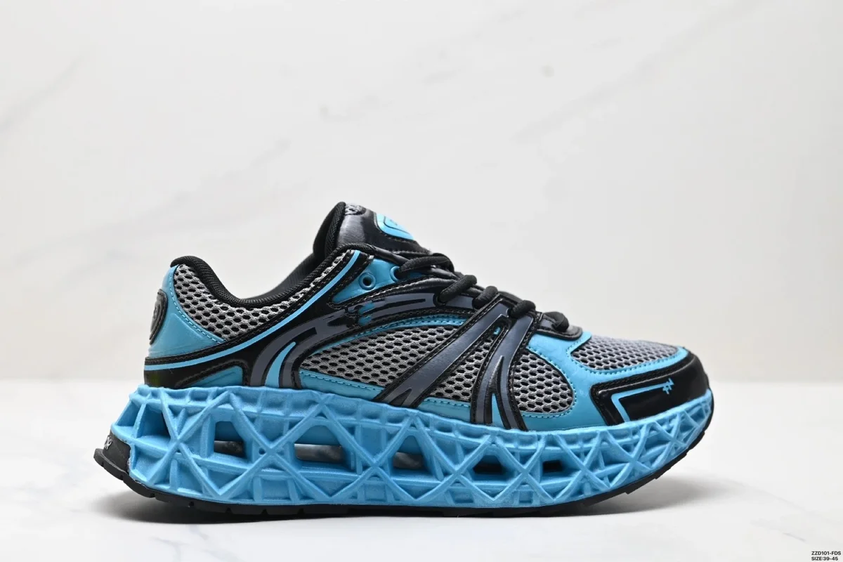 Other Blue & Black Mesh Sneakers with Geometric Sole Blue - 1