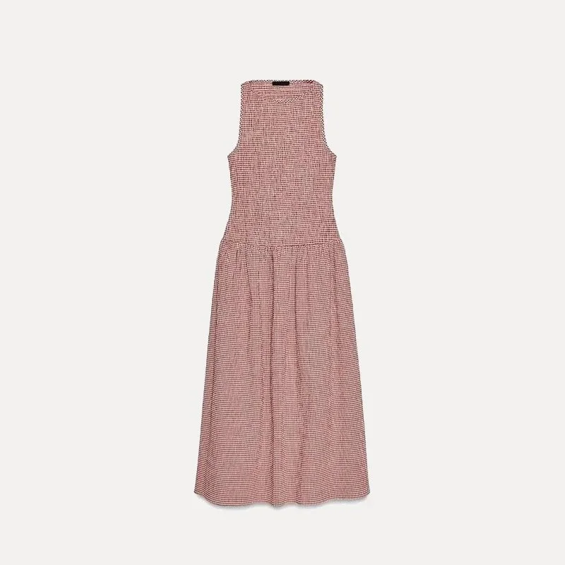 Other Pink Checkered Casual Dress Pink - 1