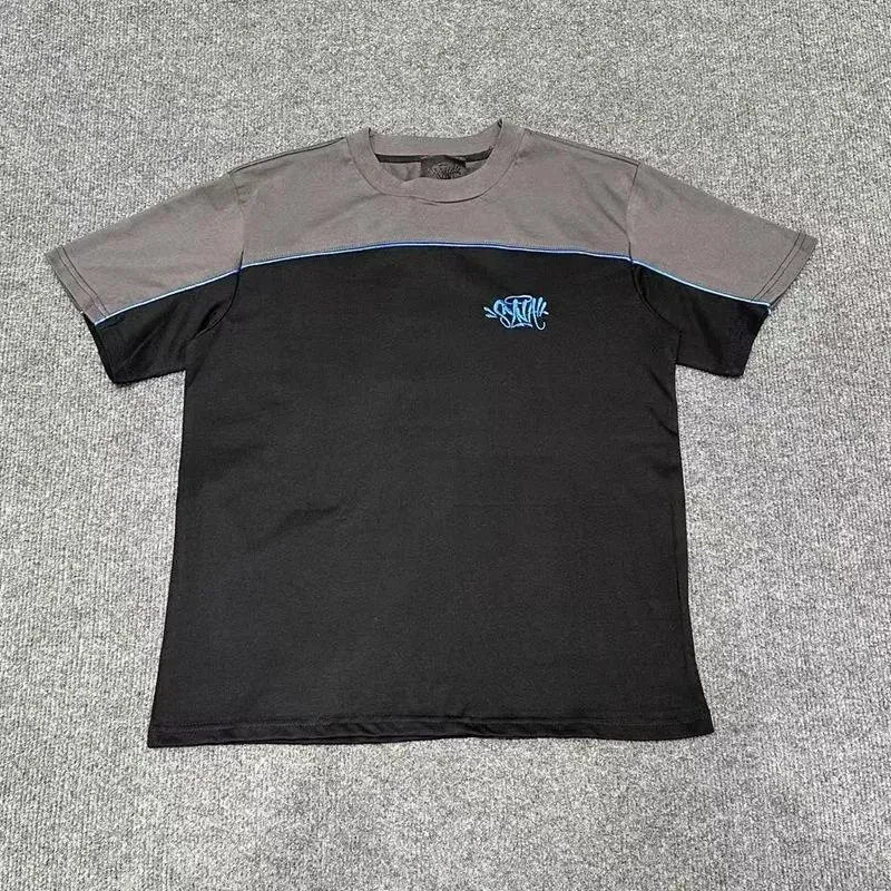 Other Unisex Colorblock T-Shirt with Blue Embroidery Black - 1