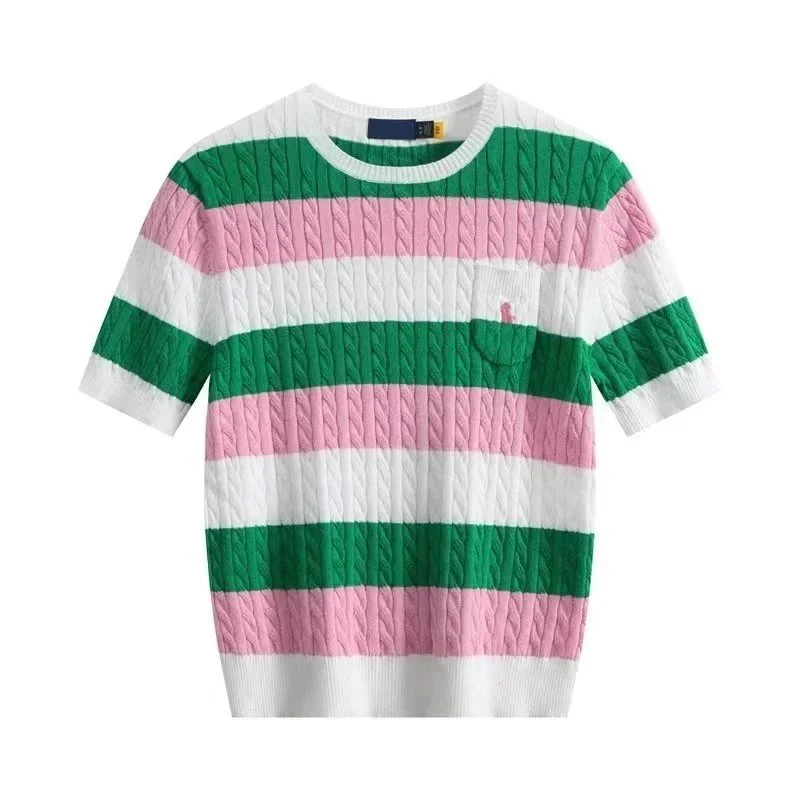 Polo Ralph Lauren Polo Ralph Lauren Striped Cable Knit T-Shirt Green Pink White Green - 1