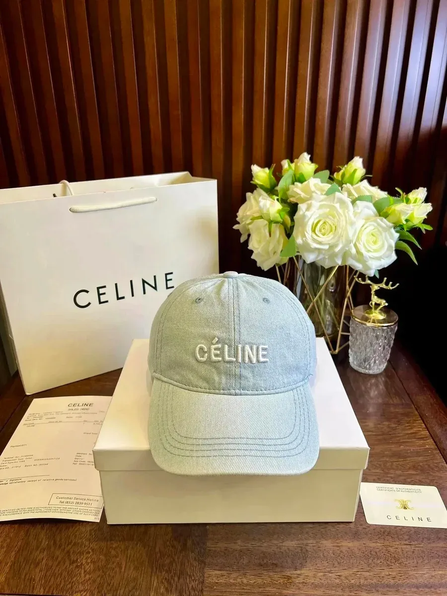 Celine Celine Denim Embroidered Cap Light Blue Headwear Blue - 1
