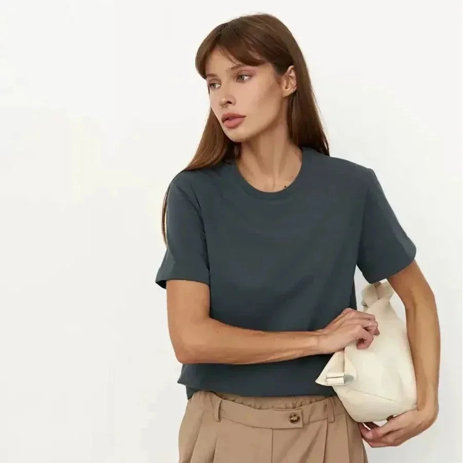 Other Unisex青灰T-Shirts Cotton Casual Grey - 1