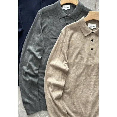 Other B-2 Grey Long-Sleeve Polo Shirt Grey - 1