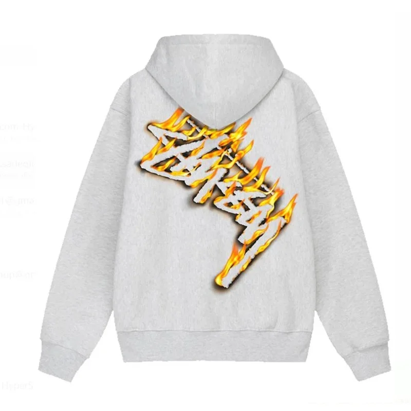 Stussy Stussy Stüssy Hoodie Grey Flames Graphic Sweatshirt Grey - 1