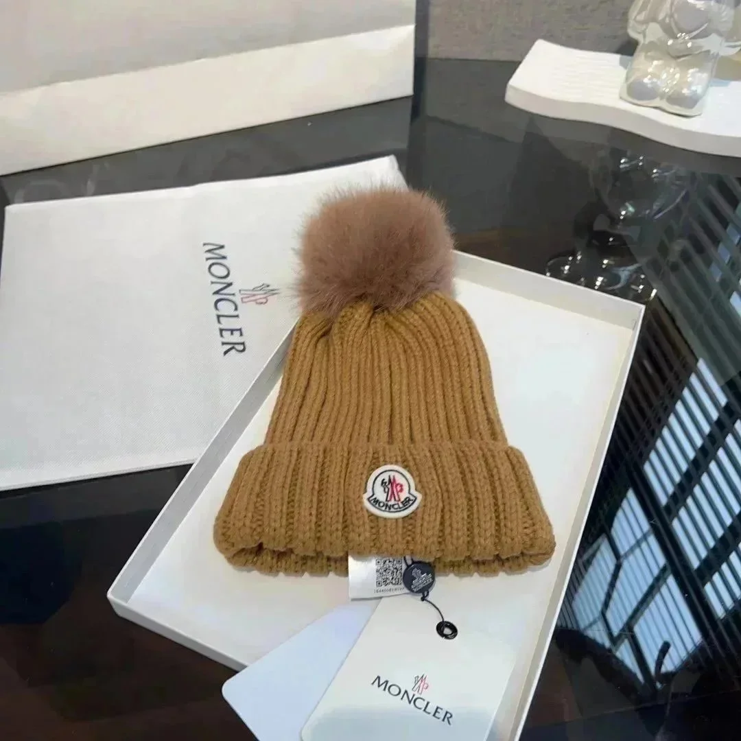 Moncler Beige Pom-Pom Knit Beanie