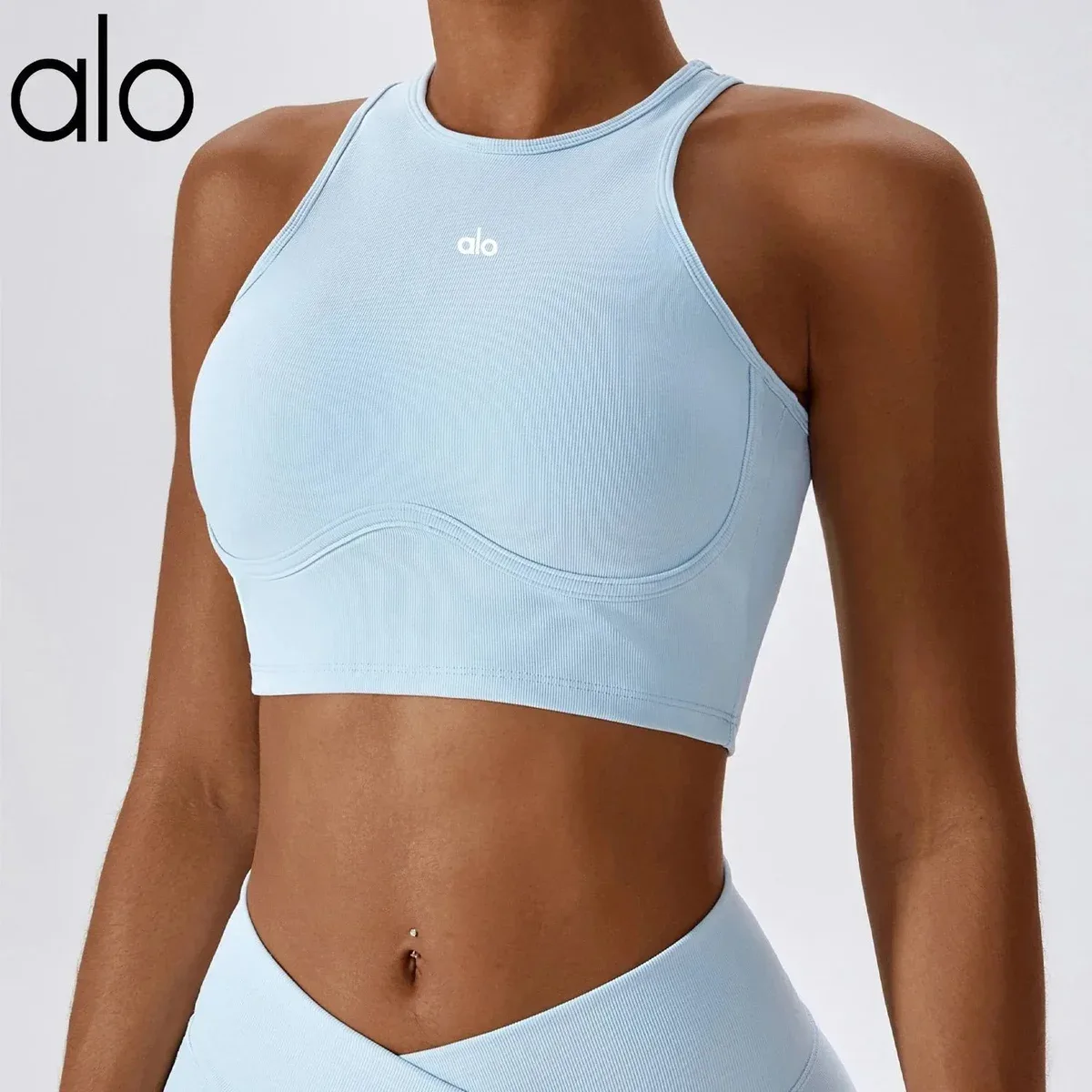 Alo Yoga Alo Sky Blue Ribbed Crop Top Blue - 1