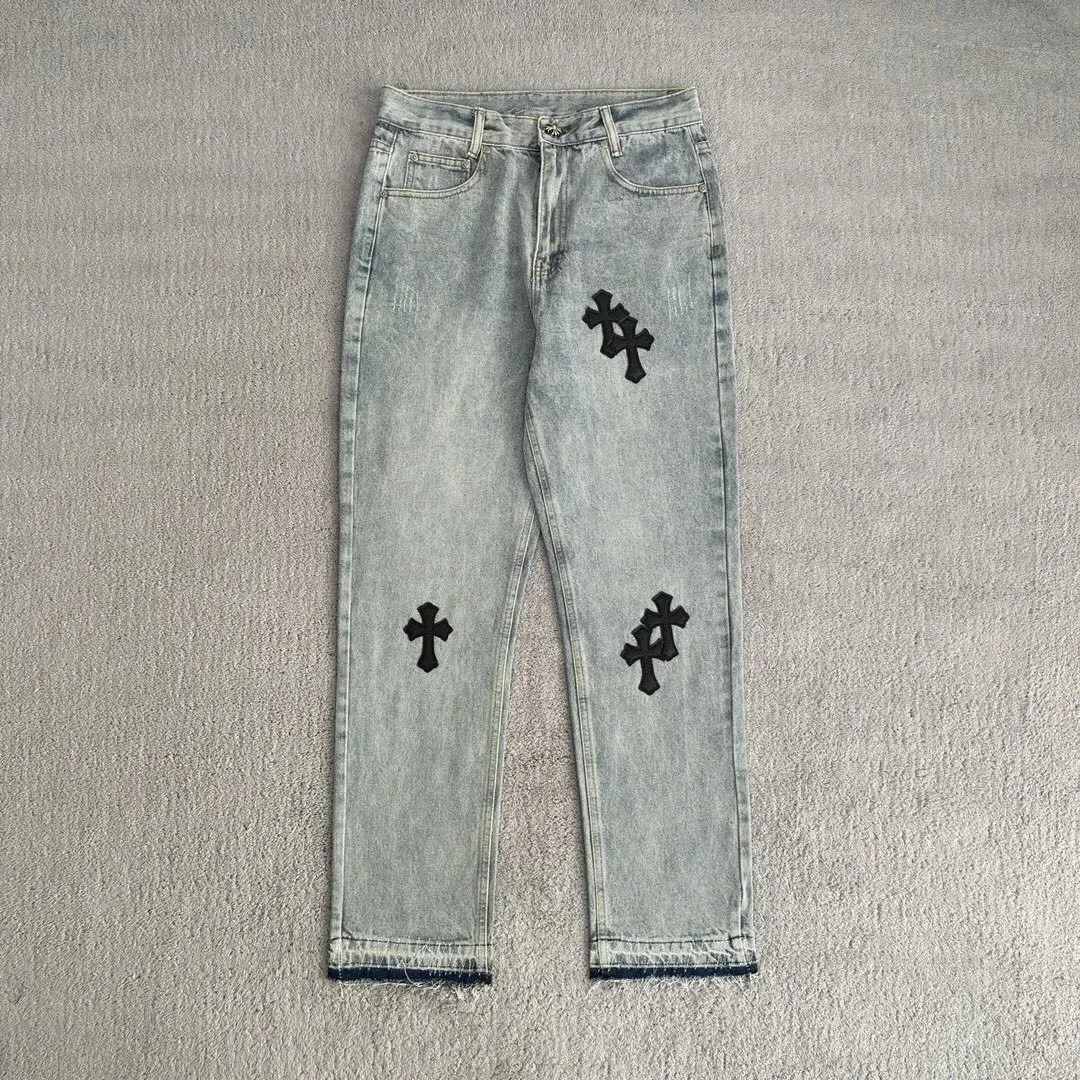 Chrome Hearts Chrome Hearts Cross Embroidered Jeans Light Blue Blue - 1