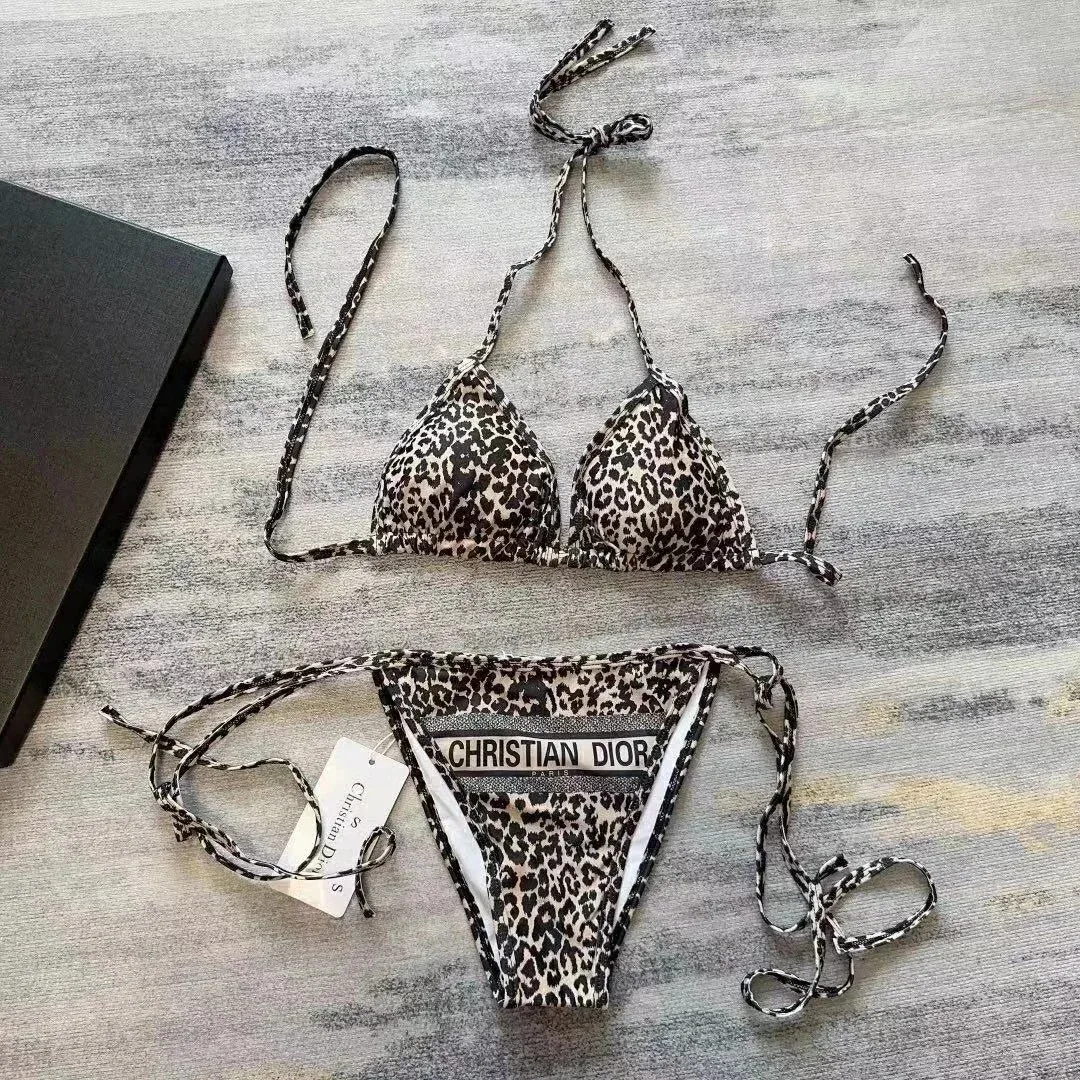 Dior Christian Dior Leopard Print Tie-Strap Bikini Set Multicolor