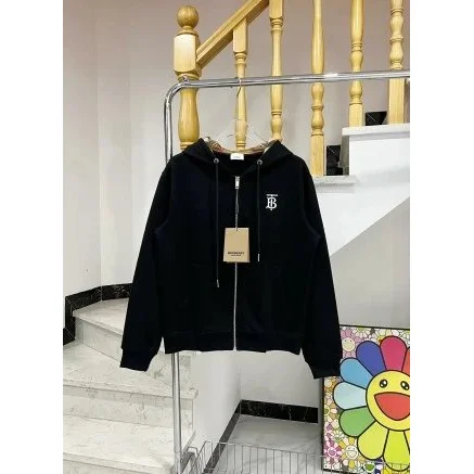 Burberry Burberry TB Monogram Black Zip-Up Hoodie Black - 1