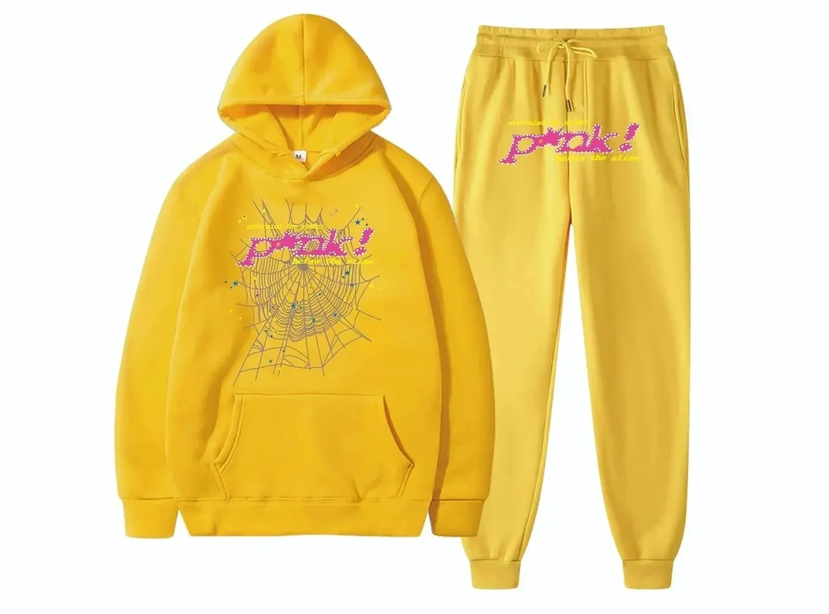 Other Unisex Yellow 'P*ok!' Co-ord Set with Spider Web Print Yellow - 1