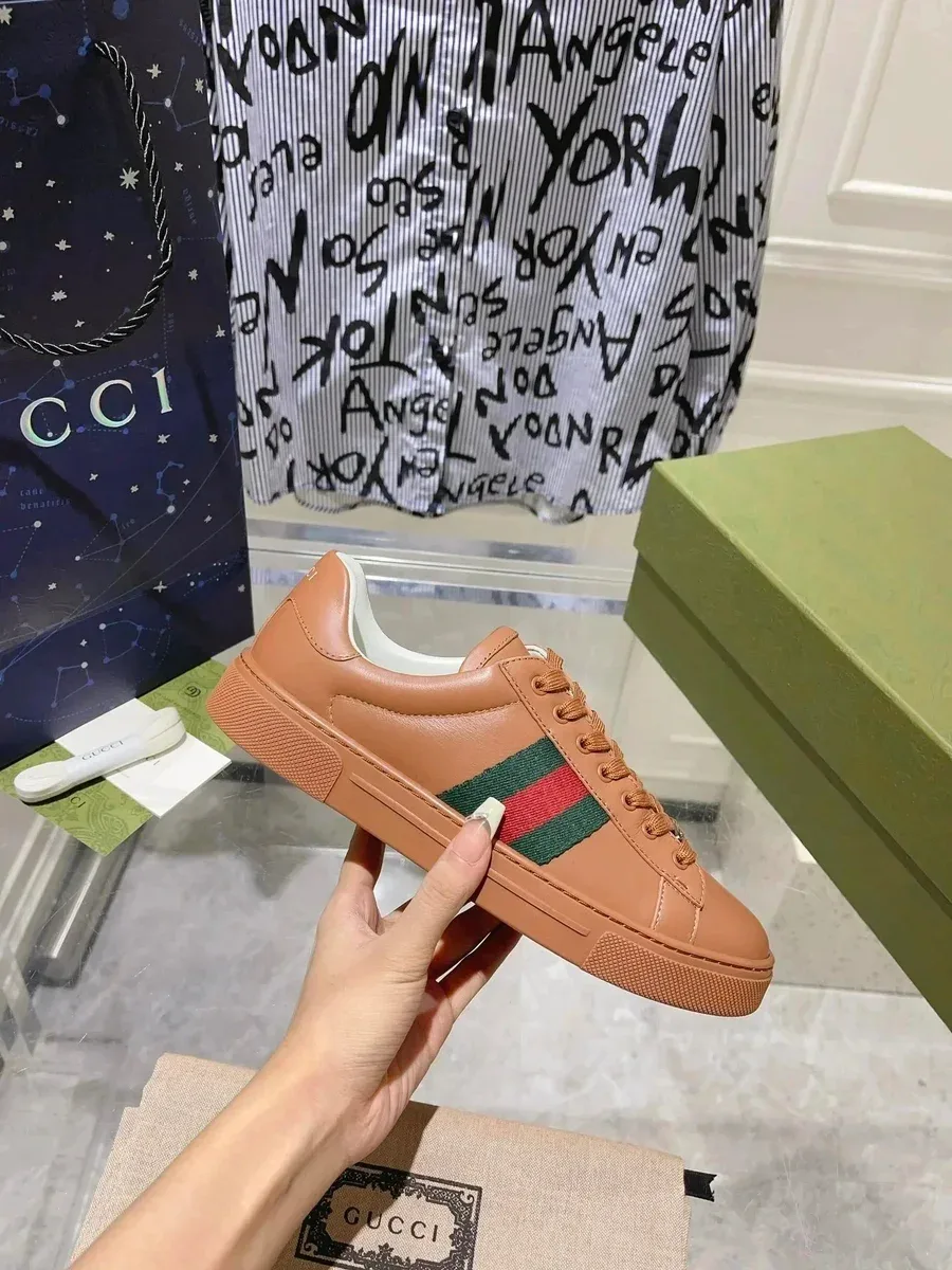 Gucci Gucci Ace Tan Web Stripe Sneakers Beige