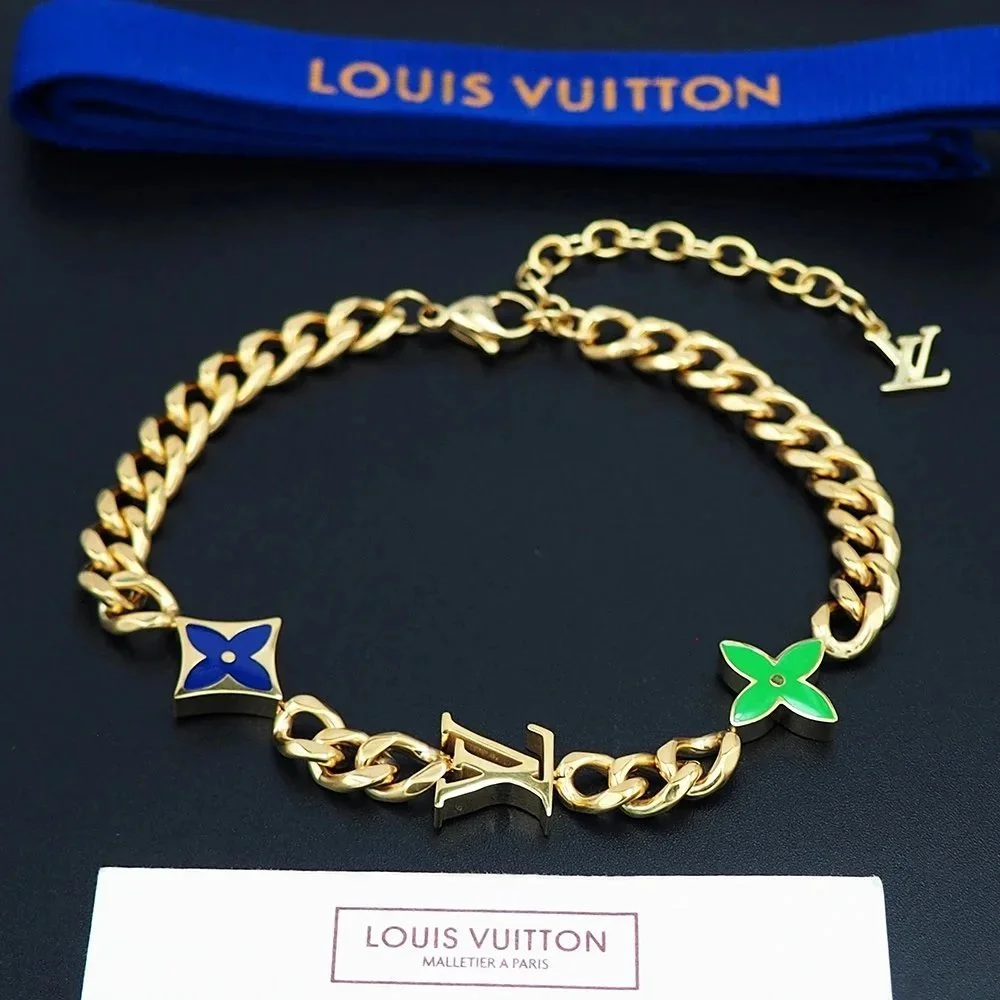 Louis Vuitton Louis Vuitton Tabi Gold Chain Bracelet with Blue & Green Floral Accents Gold - 1