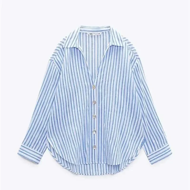 Zara Zara Striped Button-Up Shirt Blue Blue