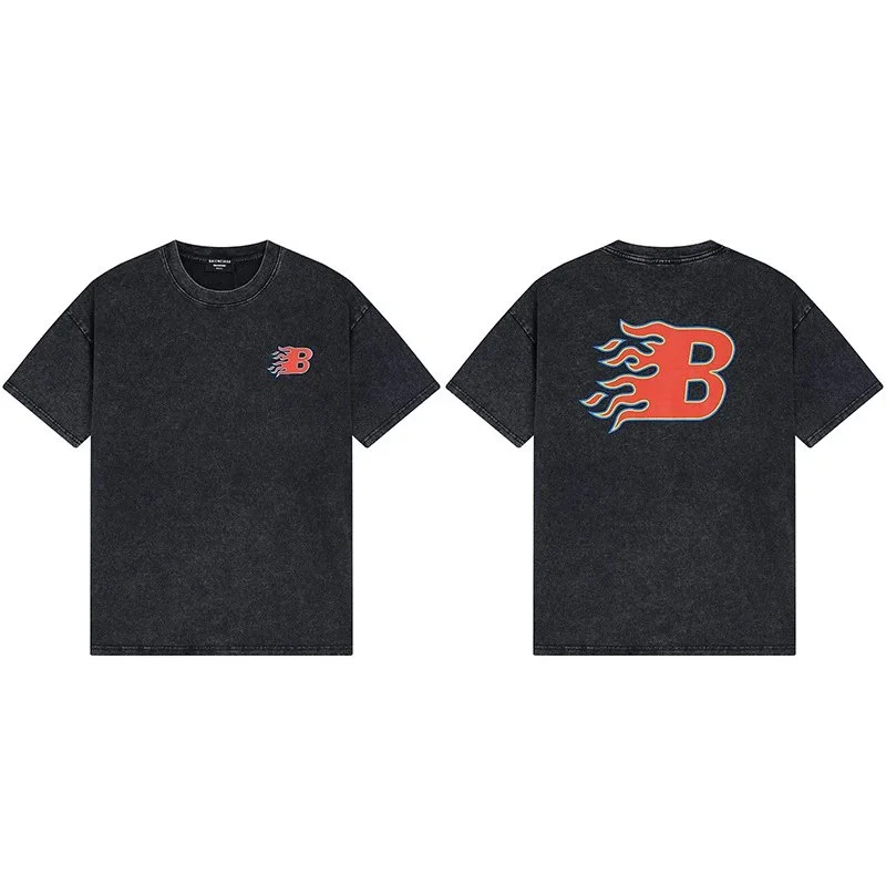 Balenciaga Balenciaga Flame B T-Shirt Black Solid T-Shirt Black - 1