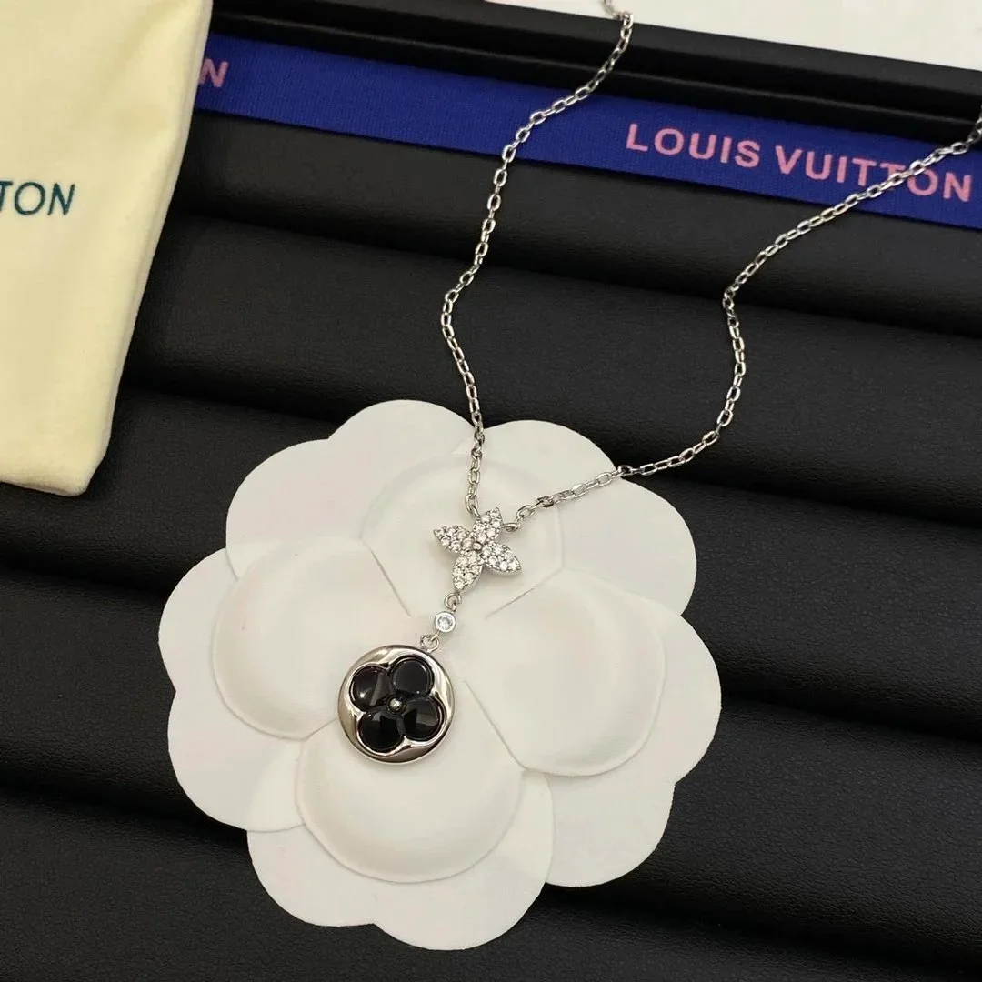 Louis Vuitton Louis Vuitton Monogram Black and Silver Floral Pendant Necklace Black