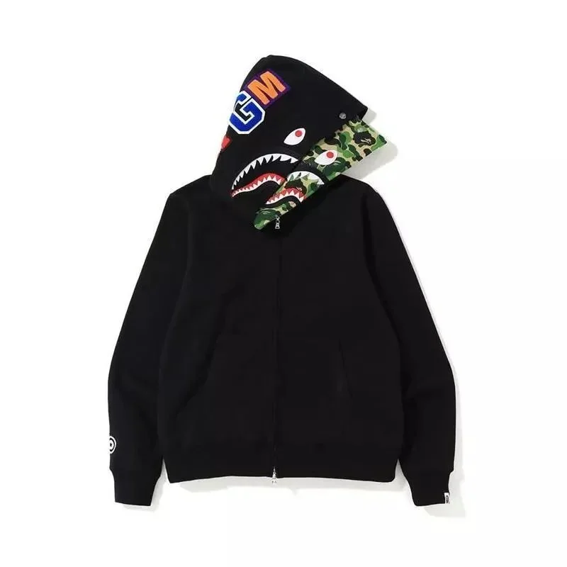 A Bathing Ape A Bathing Ape Camo Green Shark Hood Zip-Up Hoodie Black - 1