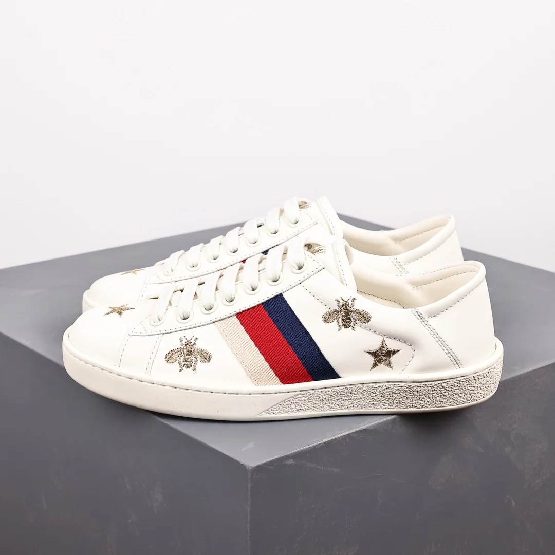 Gucci Gucci Ace Bee Embroidered White Web Stripe Sneakers White