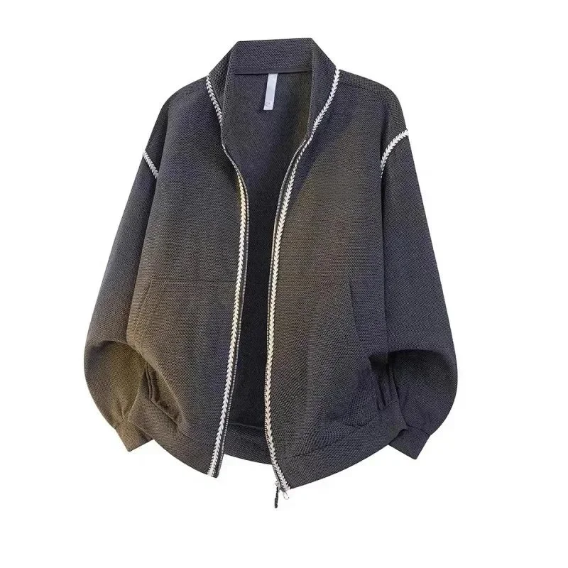 Other Unisex Dark Grey Textured Zip-Up Hoodie Grey - 1