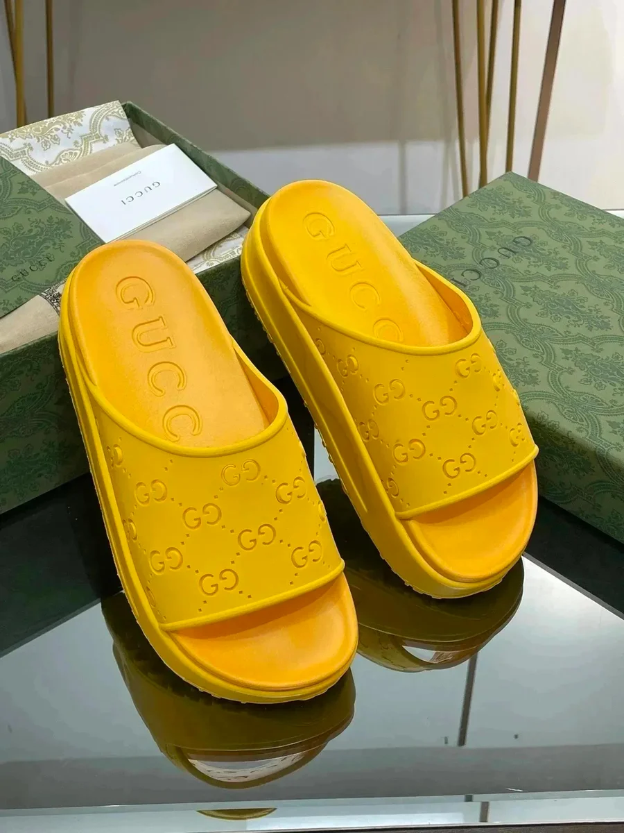 Gucci Gucci GG Supreme Sunshine Yellow Slide Sandals Yellow