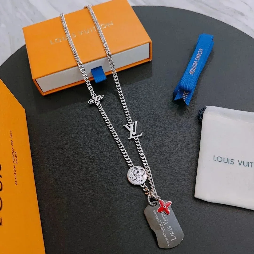Louis Vuitton Louis Vuitton Silver/Red Monogram Charm Necklace Silver