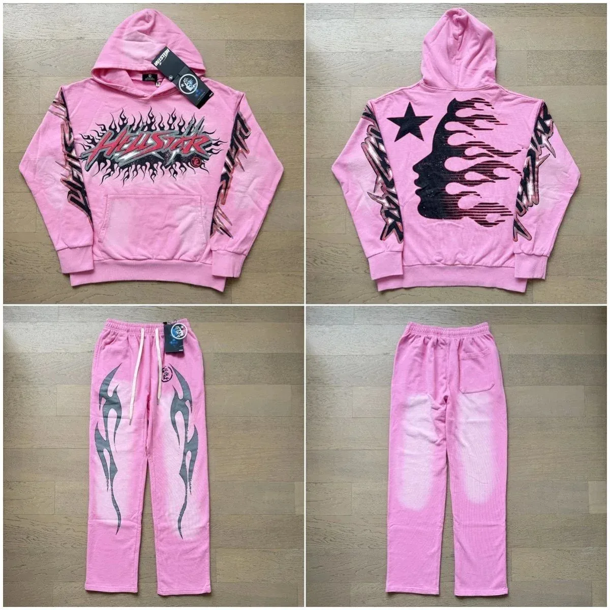 Trapstar Trapstar Pink Flames Hoodie & Sweatpants Set Pink - 1